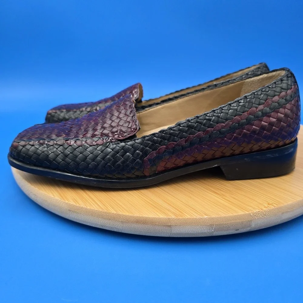 Trotters Lori Loafers Women's 5.5M‎ Cordovan & Black Leather Basket Weave EUC